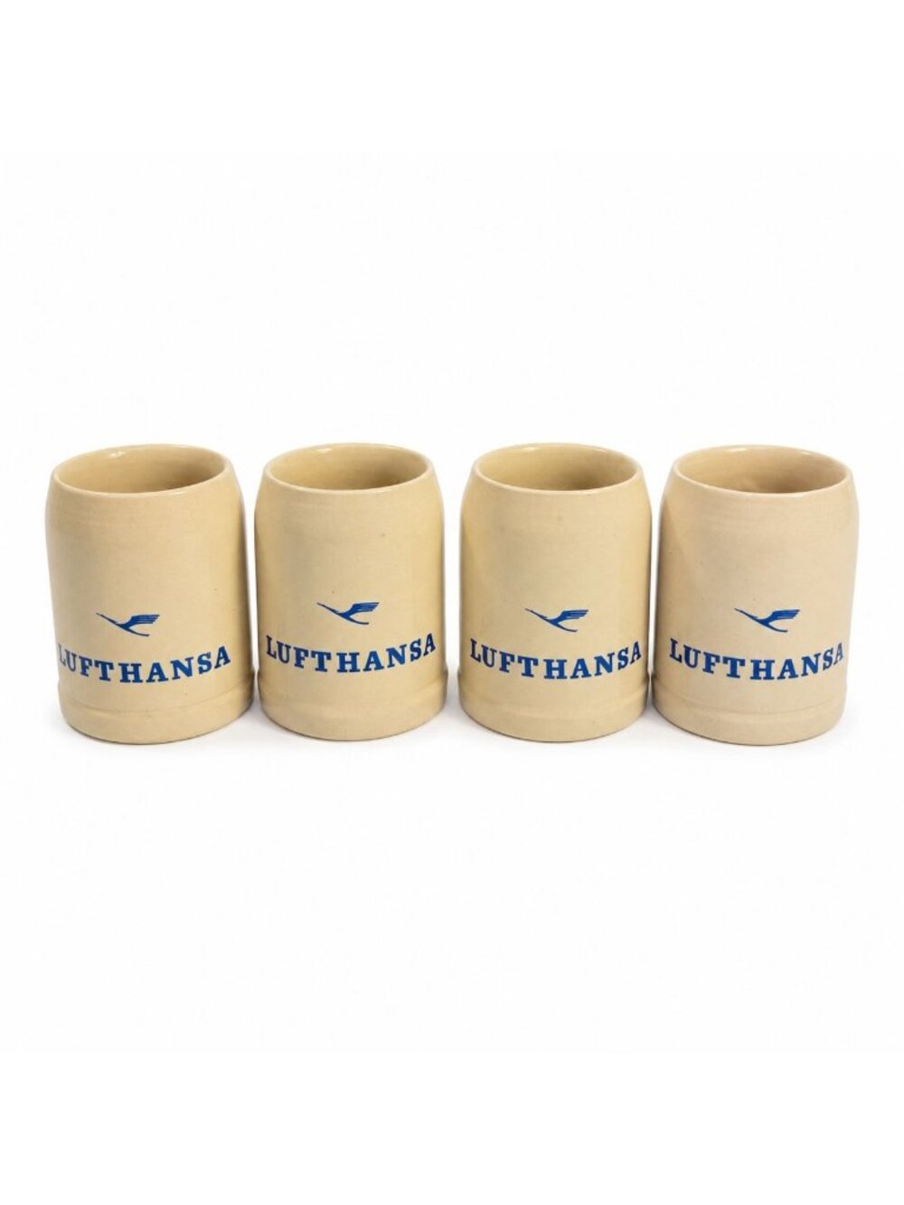Stoneware Tankard Beer Stein Coffee Mug Lufthansa Air Airline German Set 4 Vinta